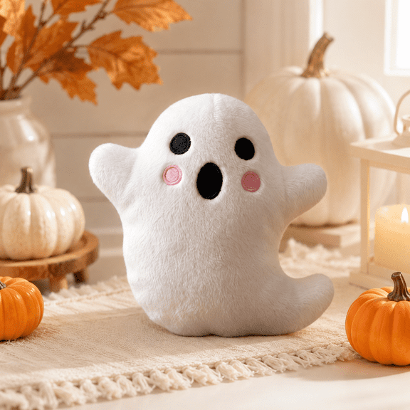 Halloween Plush Ghost Doll Decoration Cute Soft Ghost Toy Style Tabletop Decor For Shelf Desk Mantel Home Party And Seasonal Display White