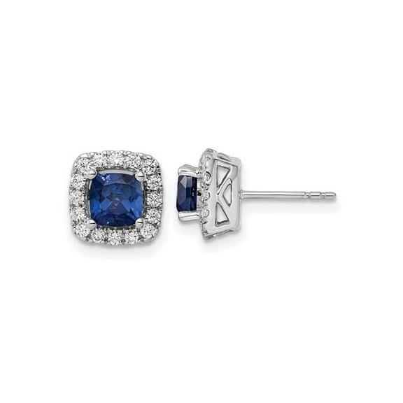 1.40 Carat (Ctw) Lab-Created Blue Sapphire Halo Earrings in 14K White Gold Earrings with Lab-Grown Diamonds