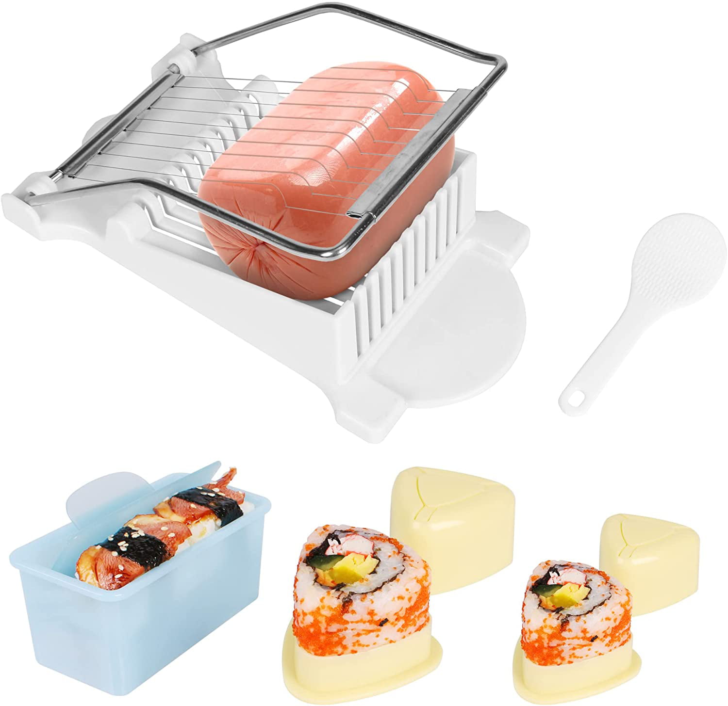  Luncheon Meat Musubi Maker Kit, 2 Pcs Non-Stick Musubi Mold and  Luncheon Meat Slicer, Egg Lunch Meat Slicer Cutter and Musubi Press with  Rice Paddles, Rice Mold Onigiri Sushi Making Kit 