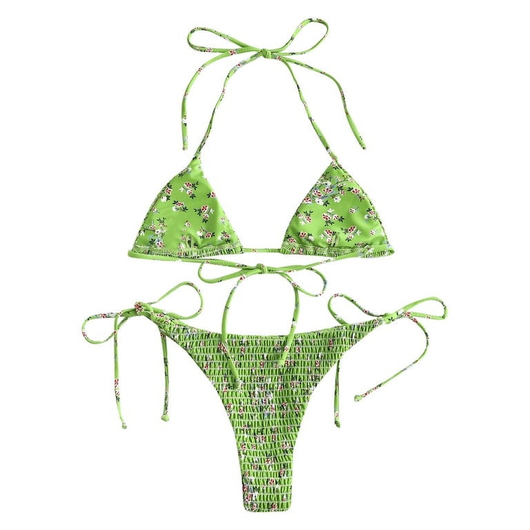 Feltree Bathing Suit Womens Swim Suits Bikinis for Teen Girls Thong Halter  Swimsuits Green M