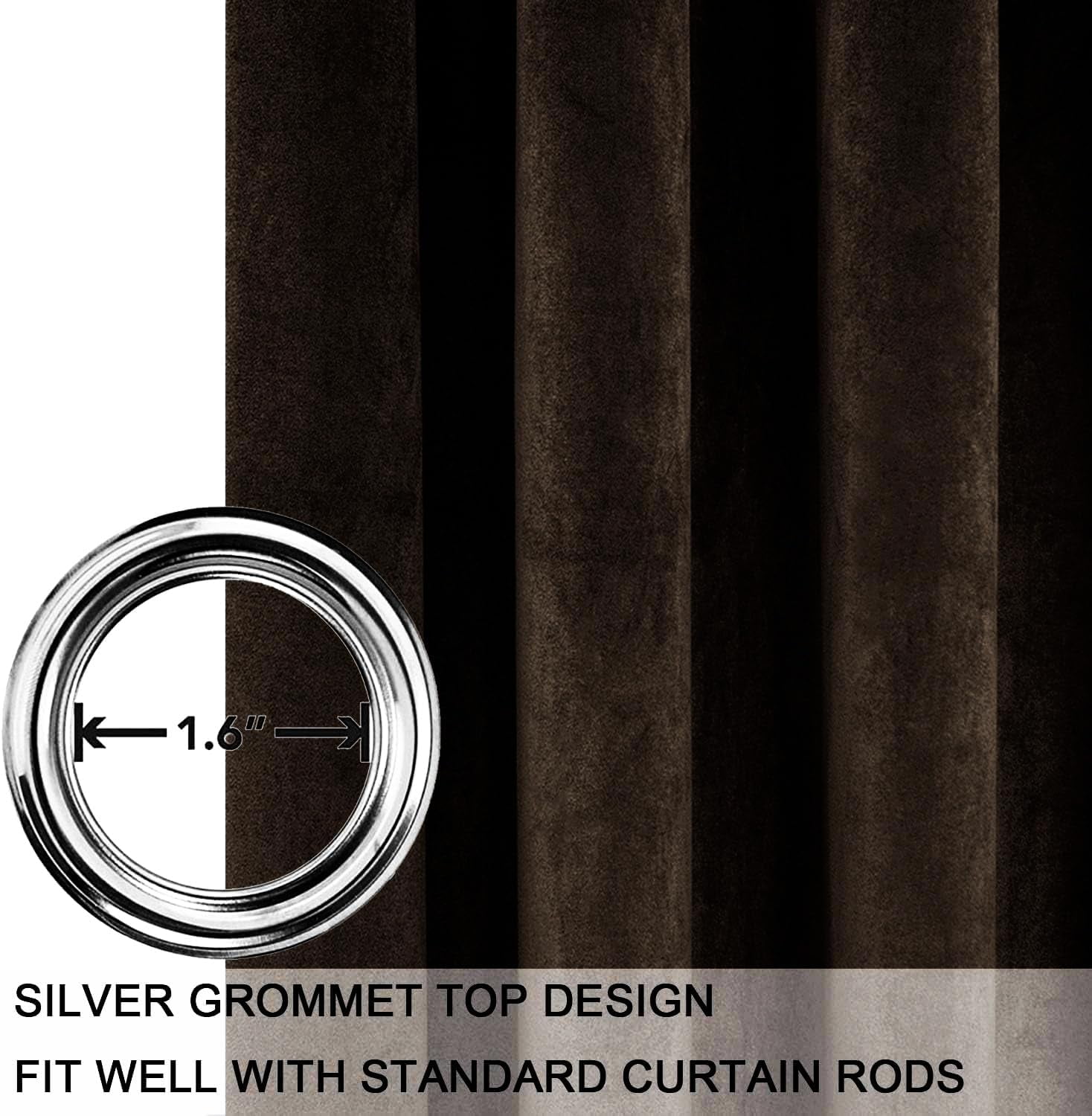 SMILETIME Brown 52 x 96in Long Velvet Curtains with Grommet, Thermal Insulated Super Soft Privacy Noise Reducing Light-Filtering Velvet Curtains for Living Room, 2 Panels