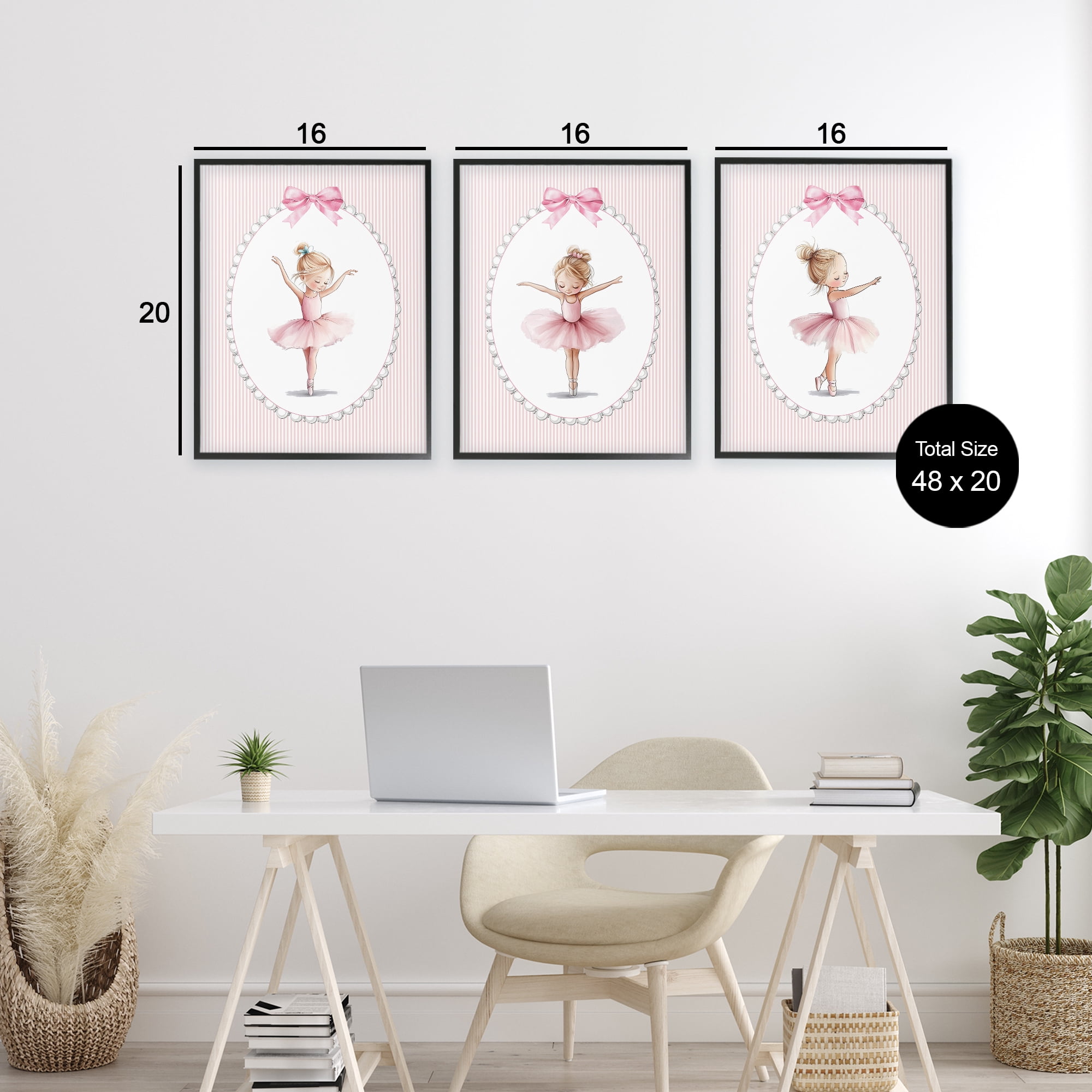 Stupell Industries Dancing Ballerinas in Pink 3 Piece Black Framed Giclee Art Set, design by Christine Simpson Art