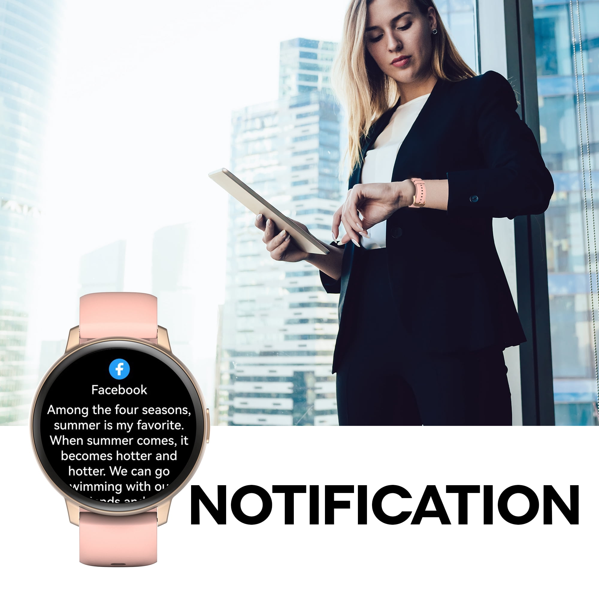 3Plus LIRA Men Women's w/BONUS BAND Smartwatch (Rose Gold)-Make calls/ Heart Rate/ Sleep Monitor/ Notifications/ Assisted GPS/ IP68 Water Resistance/ 100+ Workouts/ Activity Tracking/ iOS & Android
