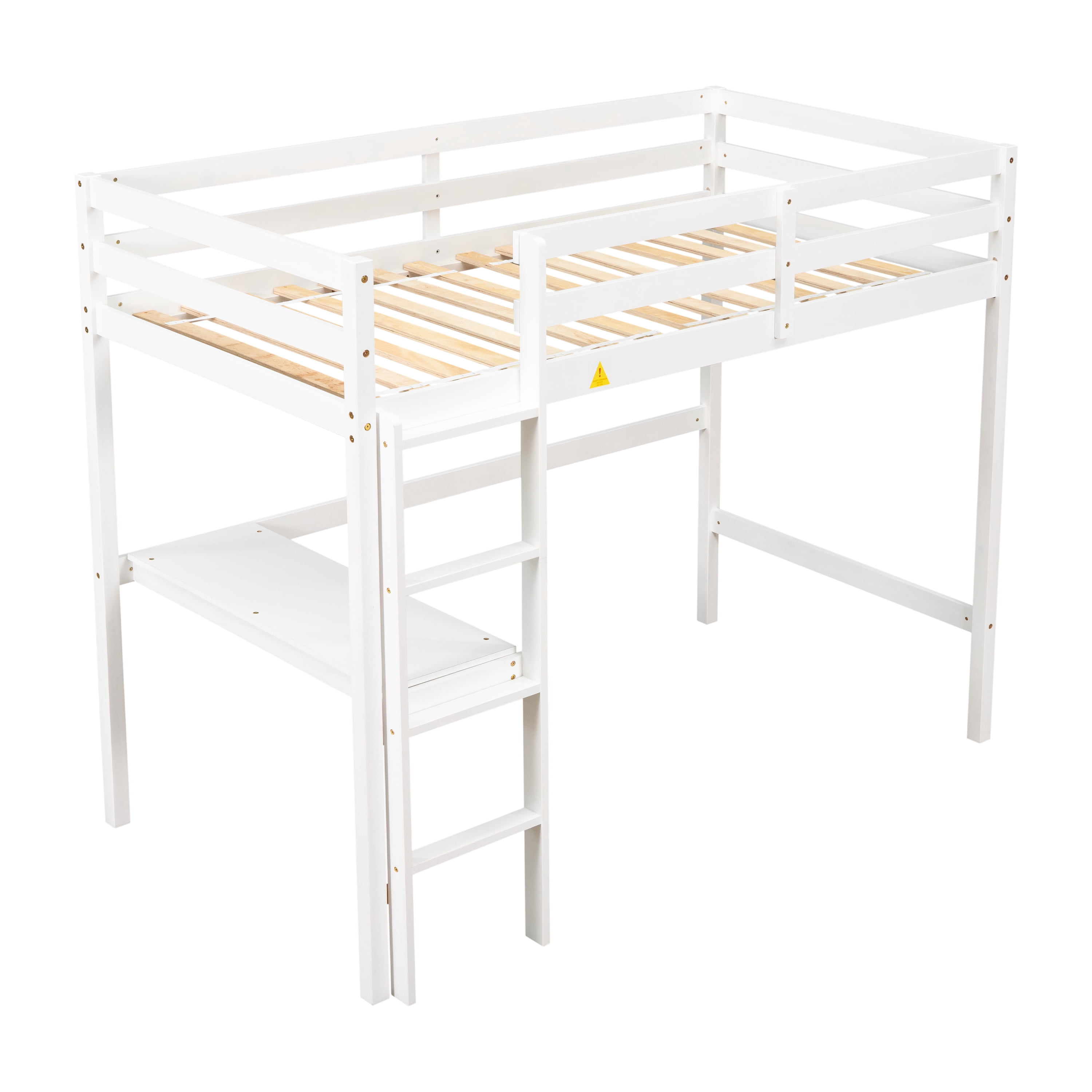 Aukfa Kids Twin Loft Bed Wood Frame with Desk Pine and Heavy Duty White