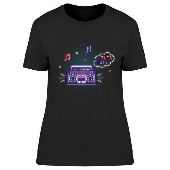 Retro Tape Recorder Neon Design T-Shirt Women -Image by Shutterstock, Female XX-Large