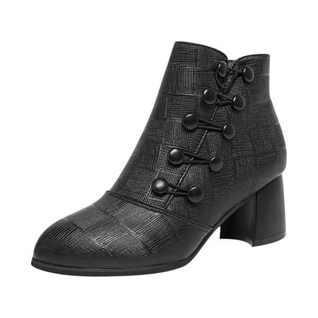 

Fesfesfes Women Boots Boots Retro Thick Heel High Heel Shoes Boots Plus Size Zipper Boots 6(37)