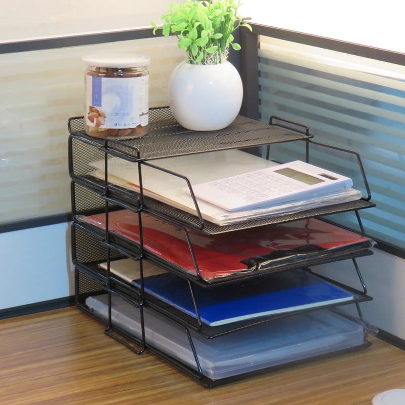 (With Top Cover) 3/4/5 Tiers DIY Metal Mesh Desktop File Holder Organizer Letter Tray Document