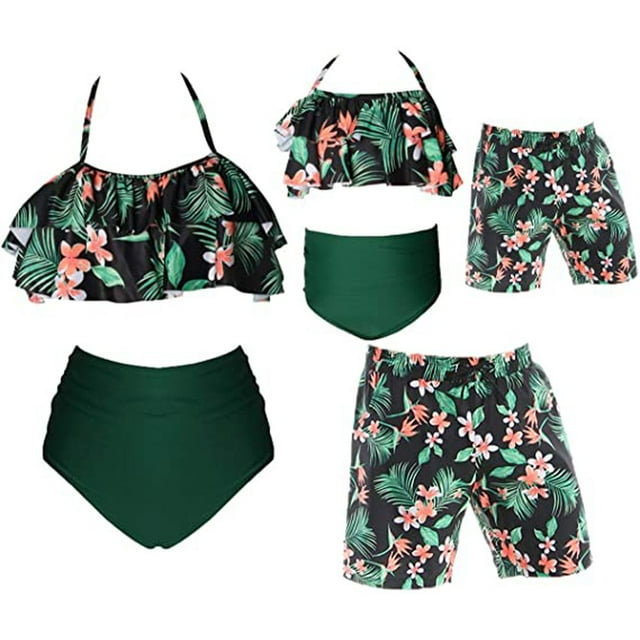 Maillots de Bain Assortis pour Famille, Bikini Floral avec Feuilles pour Femmes et Garçons