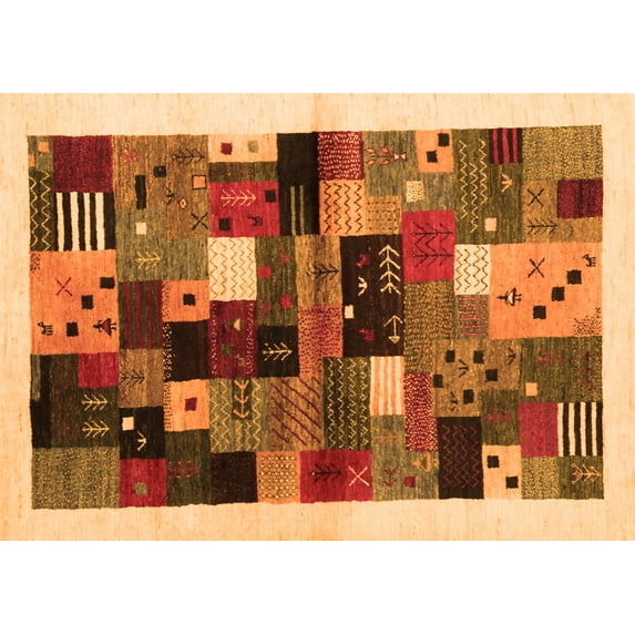 Ahgly Company Indoor Rectangle Abstract Orange Contemporary Area Rugs, 4' x 6'