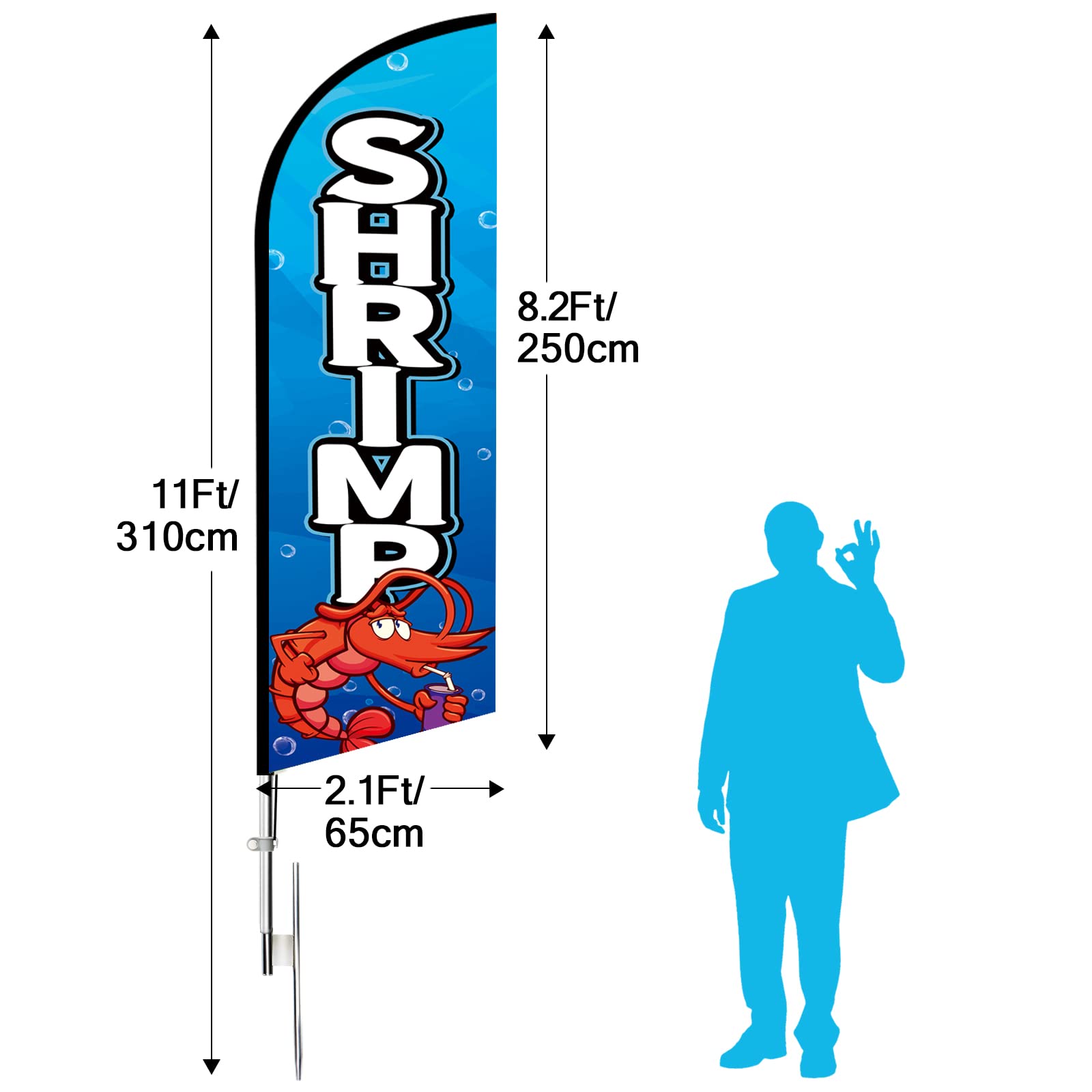 QSUM Shrimp Sign Feather Flag,8FT Shrimp outdoor advertising flag, Shrimp Business Sign,Shrimp Swooper Flag（FLAG ONLY）