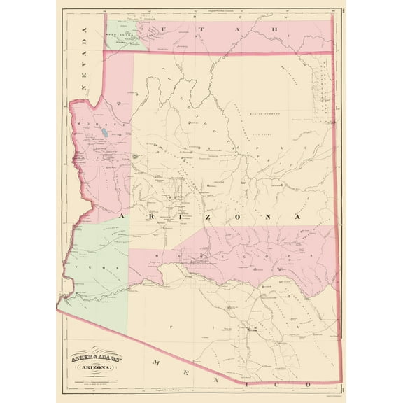 Historic State Map - Arizona - Asher  1874 - Vintage Wall Art