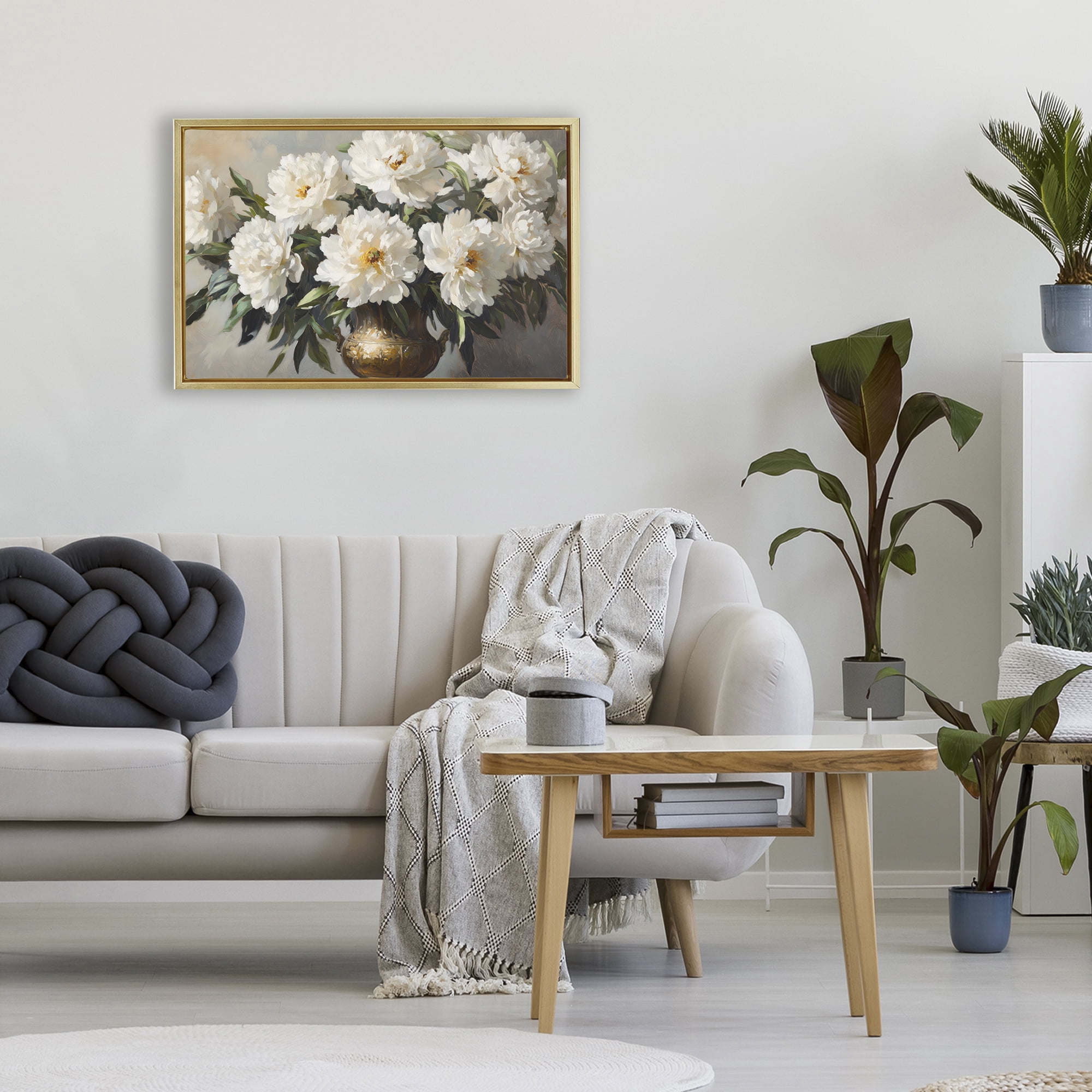 Stupell Industries Golden Vase with Peonies Gold Framed Floater Canvas Wall Art, design by Petal Prints Design