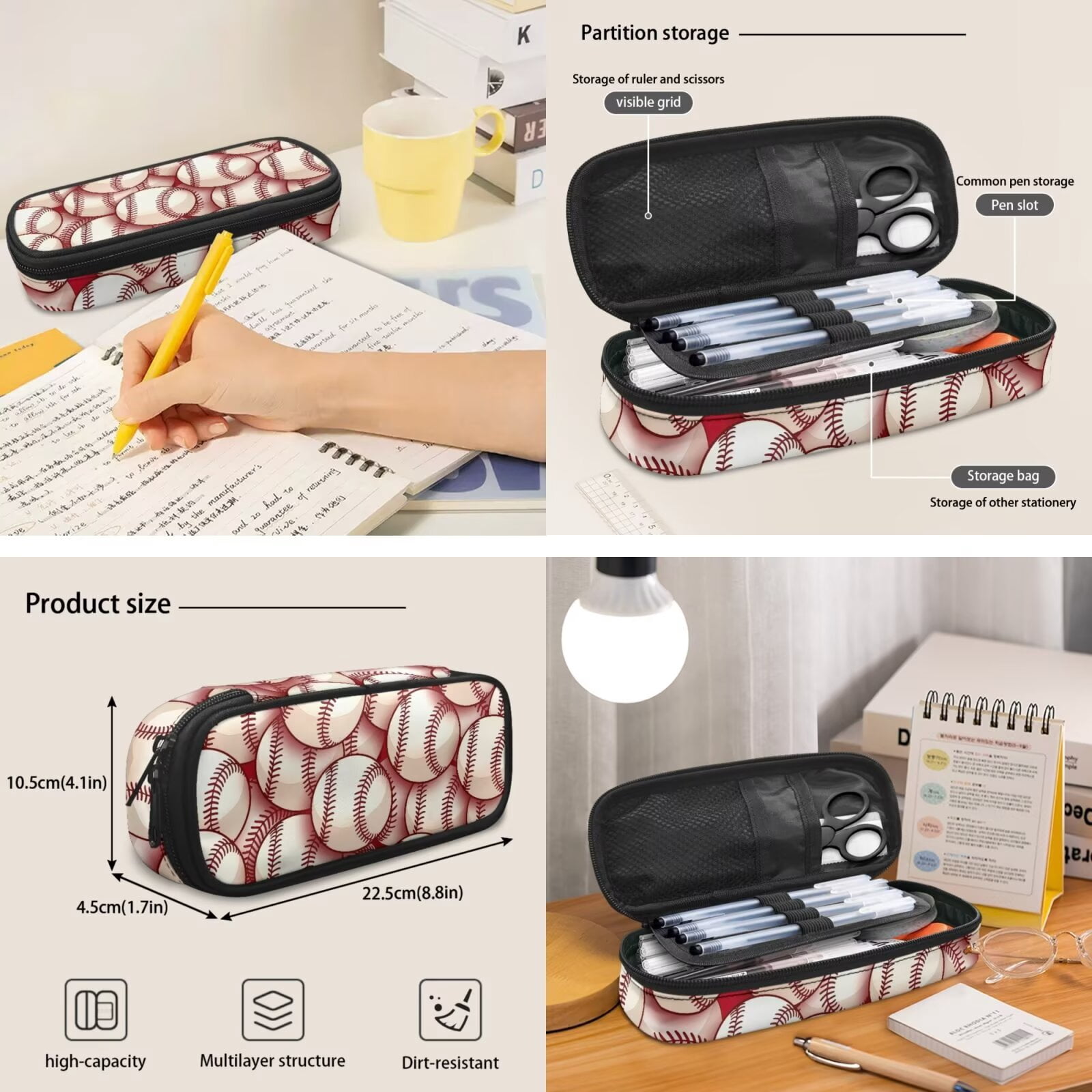 Pzuqiu Baseball Print Backpacks for School Boys 4 pcs with Lunch Bag Pencil Bag 2pcs Bookmark Set for Kids Large Travel Schoolbag for Boys 8-12 Camping Rucksack for Kids