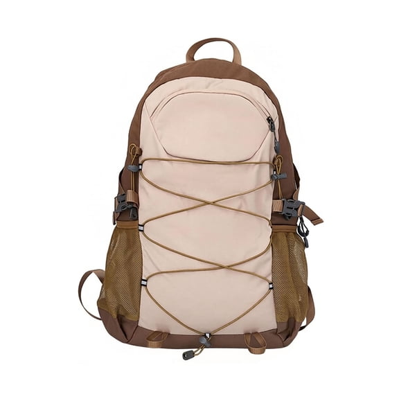 Lightweight Water Resistant Polyester Hiking Backpack, Multi-Pocket Stretch Cord Outdoor Rucksack for Camping Travel Daily Outdoor Walking Brown