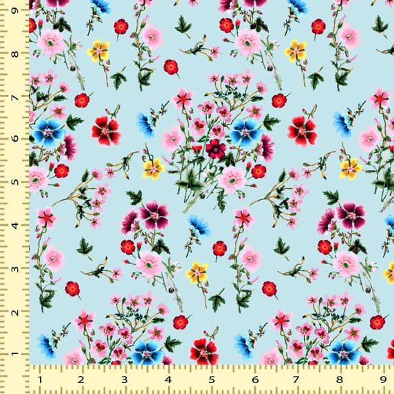 eloria Floral Cotton Fabric Squares Sewing Supplies Printed Fabric for 1 Yard, Sky Blue 2