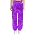 thumbnail image 2 of CHICTRY Shiny Holographic Cargo Pants Girls Boys Jazz Hip-Hop Street Dance Wear Trousers with Pockets Purple 12, 2 of 5