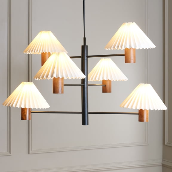 Safavieh Jonnah 6-Light 41" Industrial Wood and Iron Pendant Lights, White