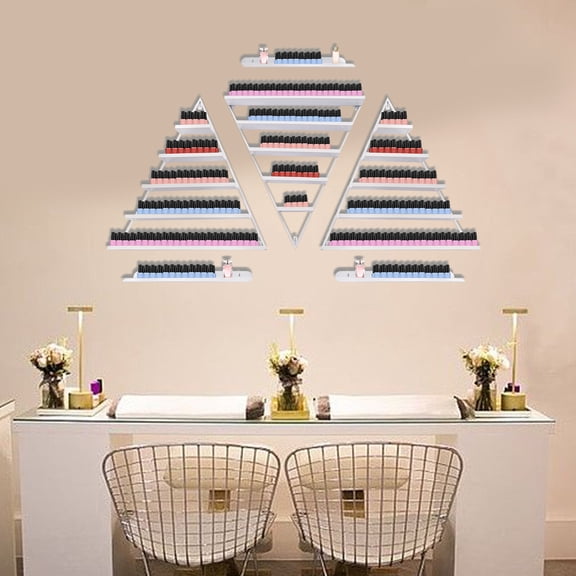 5-Tier Metal Triangle Nail Polish Display Rack Wall-Mounted Display Shelf White for Nail Salons, Salon Stores, Homes