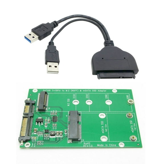 CY USB 3.0 to SATA 22pin 2.5"" Hard Disk to 2 in 1 Combo Mini PCI- E 2 Lane M.2 NGFF & mSATA SSD Adapter Converter