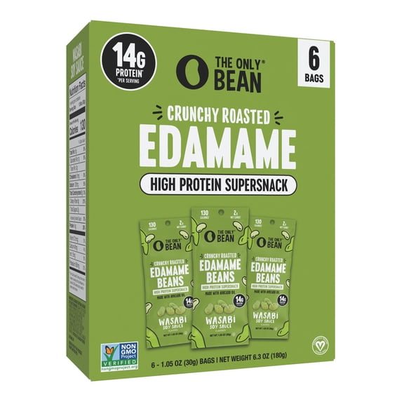 The Only Bean Roasted Edamame Beans Wasabi Soy, 1.05 oz, 6 ct