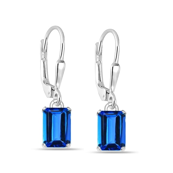 LeCalla 925 Sterling Silver Square Blue Topaz CZ Dangle Earrings