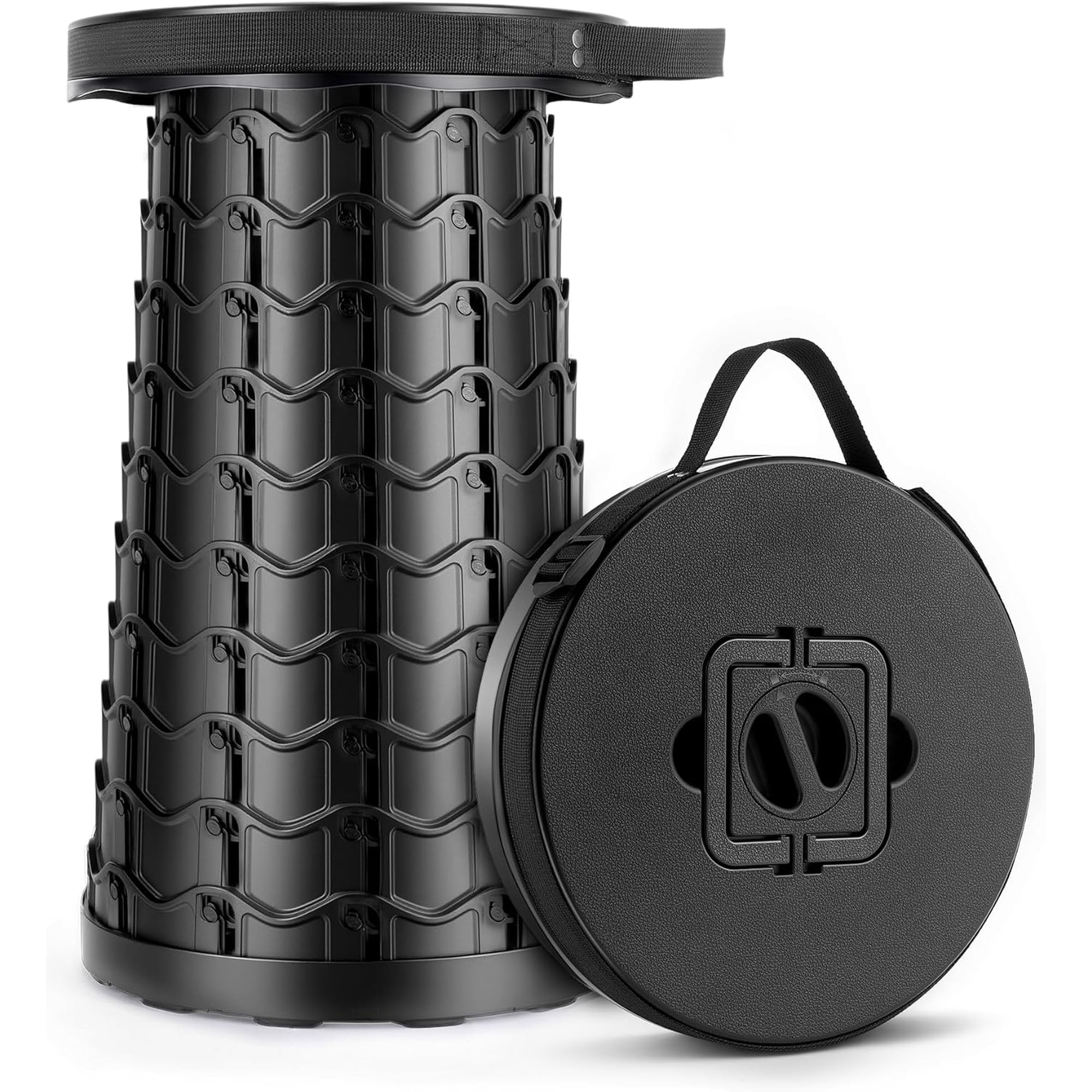 Portable Heavy Duty Collapsible Stool – Adjustable Stool for Camping | Wide Seat 20.3 Extra Tall 1000 LBs Load Capacity Retractable Folding Chair for Fishing Hunting & Outdoor