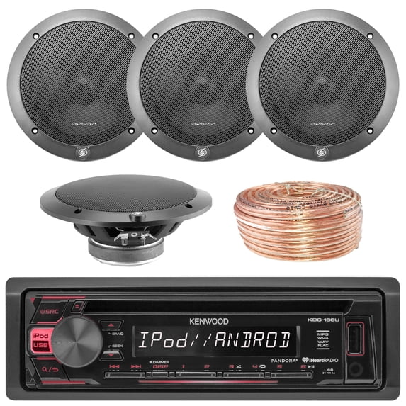 Kenwood KDC168U Car CD Player Receiver Bluetooth USB AUX Radio - Bundle Combo With 2x L65-S 6-1/2 Inch Full Range Black Car Component Speakers + Enrock 50 Foot 18 Gauge Speaker Wire