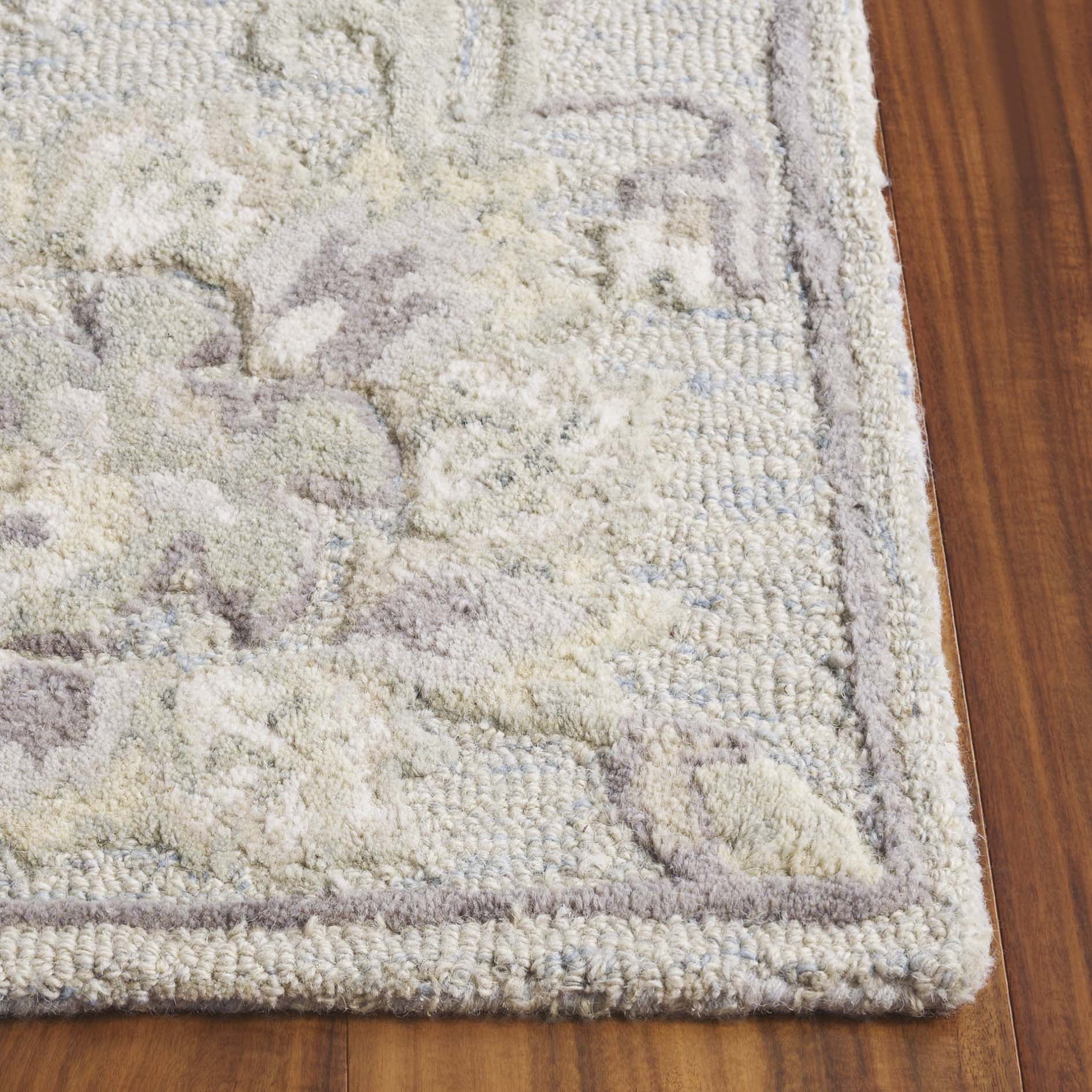 SAFAVIEH Glamour Catrine Bordered Wool Area Rug, Light Blue/Ivory, 4' x 6'