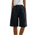 thumbnail image 5 of Aobny Bermuda Cute Women's Plus Shorts Pockets Black Shorts Cotton Linen Knee Length High Waisted Vacation Pants,XXXL, 5 of 7