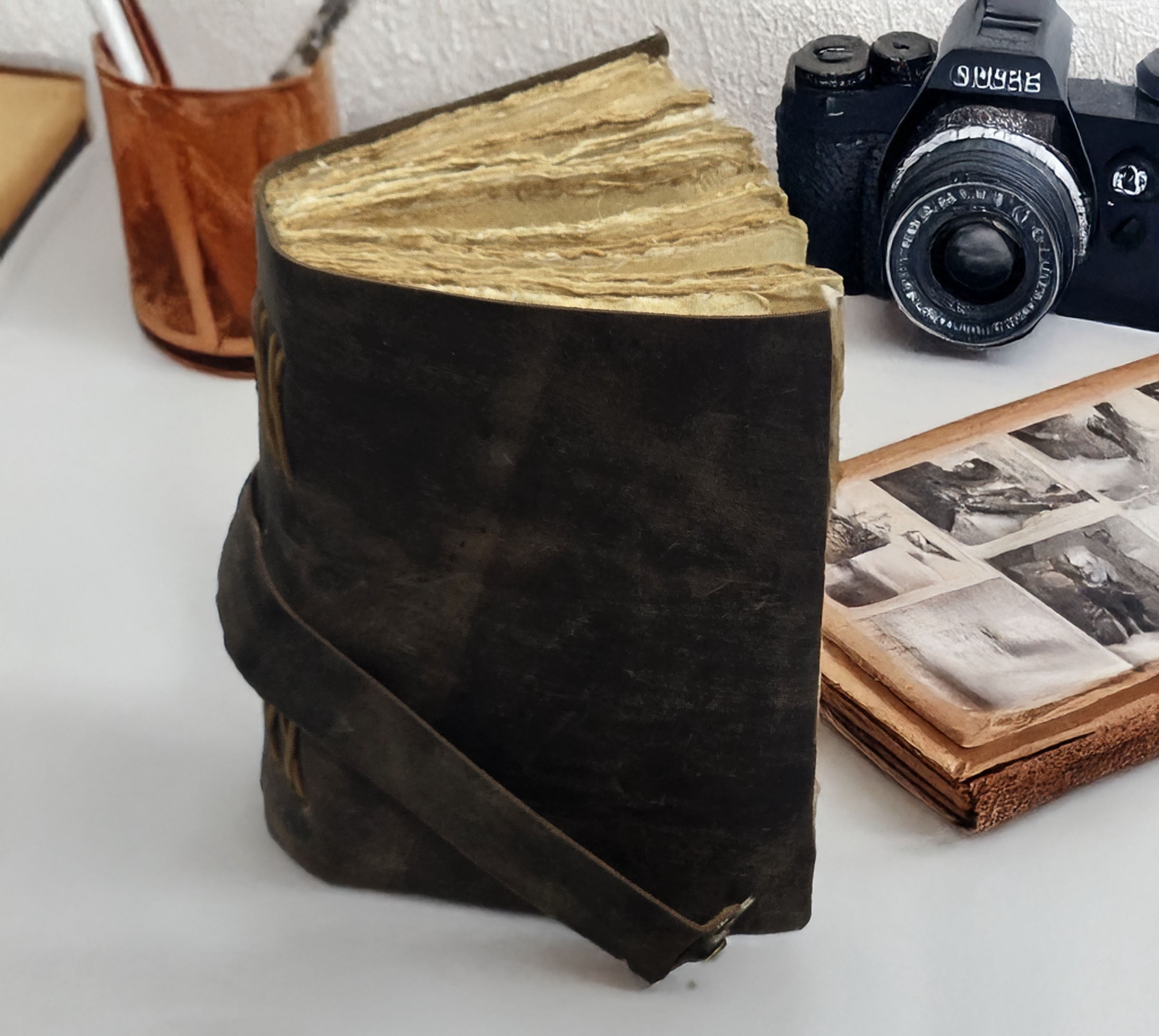 Leather Notebook, 200 Blank Deckle Edge Paper, Handmade Fancy Bound Journal For Women and Men
