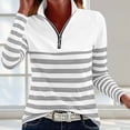 thumbnail image 2 of AnuYalue Quarter Zip Striped Sweatshirt Womens Fashion Collar Half Zip Shirt Oversized Pullover Casual Long Sleeve Tops, 2 of 6