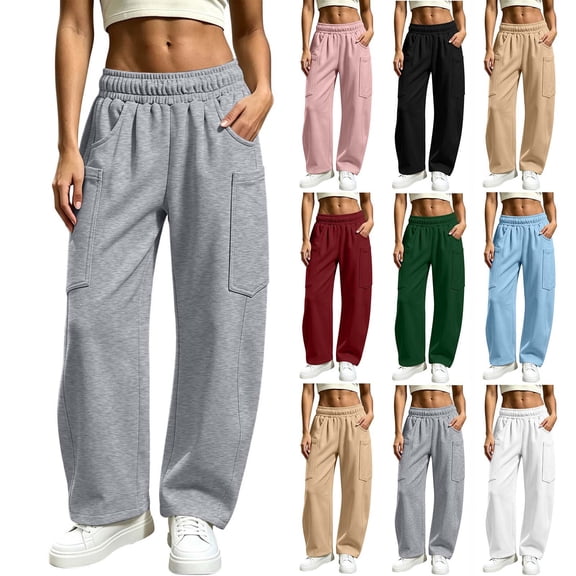 Jovrlynd Womens Cargo Sweatpants 2026 Elastic High Waist Wide Leg Sweat Pants with Multi Pockets, S-2XL