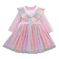 thumbnail image 2 of Huowey Little Big Girls Tutu Dresses Rainbow Sparkly Gradient Long Sleeve Crewneck High Waist Sequin Tutu Ruffle Tiered Layering Fashionable Wedding Party Tulle Dress Ruched Sundress,Pink,1-2 Years, 2 of 9