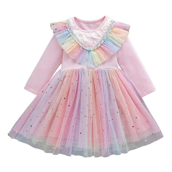 MEZZALL Robes pour Filles Tout-Petits Hiver Manches Longues Tutu Robe de Fête pour Fille 2 10 Ans Noël Robe de Loisirs, Rose, 5-6 Ans