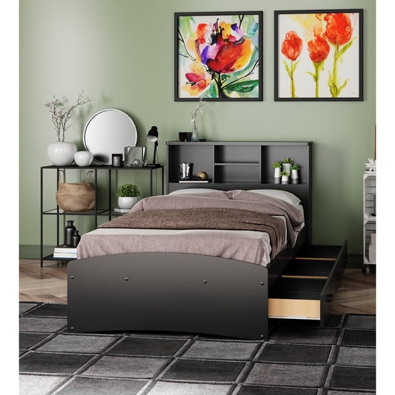 Woodpecker's Inc Captain Bed with 3 Drawers and Bookcase Headboard