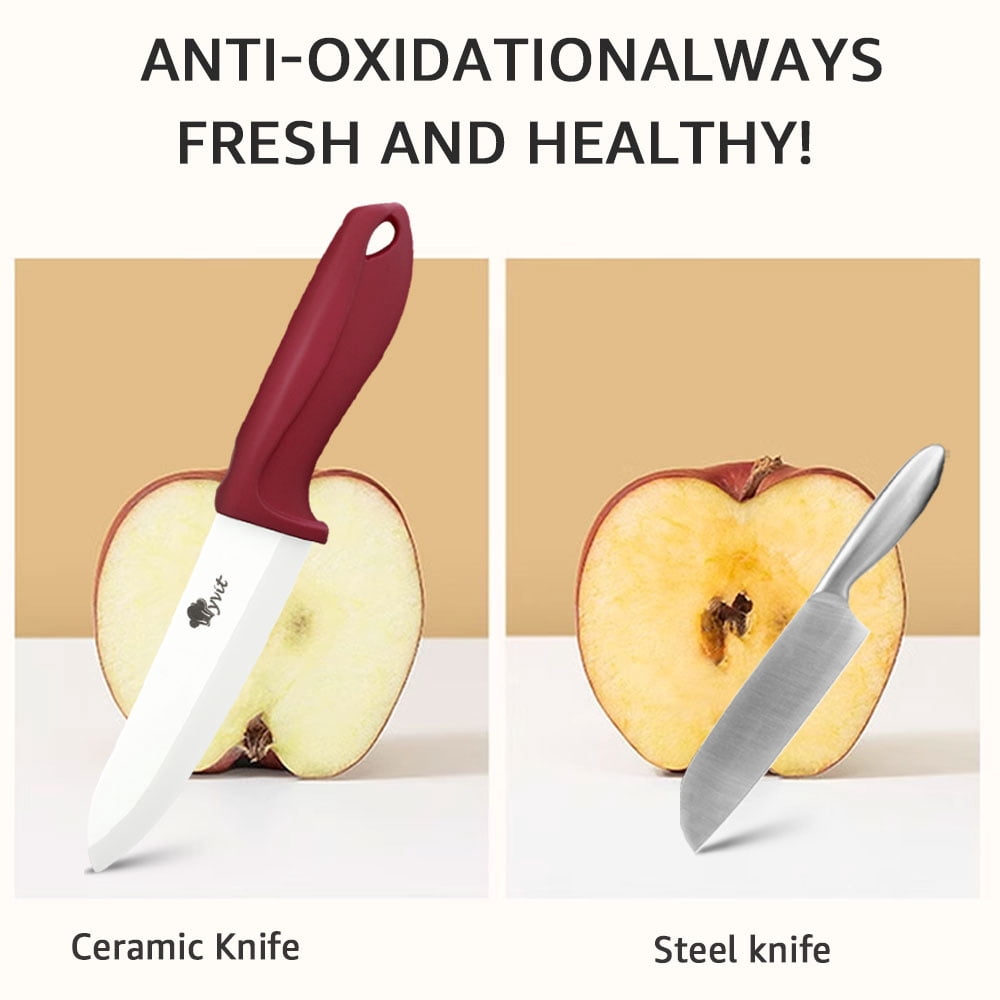 MYVIT Ceramic Knife Set for Kitchen, 11 Piece Fruit Cutting Knife Sharp Paring Knife with Blade Guards and Gift Box,3" 4" 5" Paring,6" Chef & 6" Serrated Bread Knife,Dishwasher Safe,Red