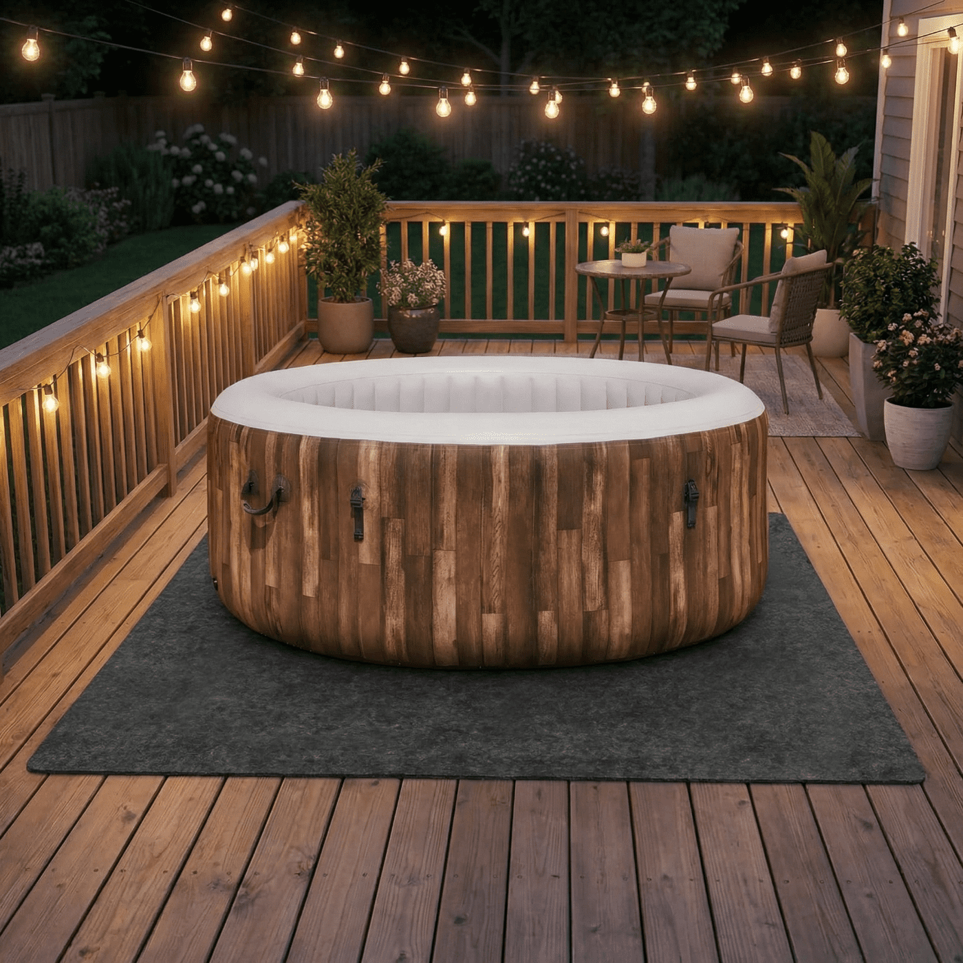 Bibana 80x80 Inch Hot Tub Mat for Inflatable Spas, Trim-to-Size Protector Pad with Slip-Proof Backing, Washable for Indoor Outdoor Use