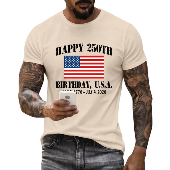 Men's USA 250 Years Patriotic T-Shirt American Flag Graphic Tee 1776-2026 USA Anniversary Shirt