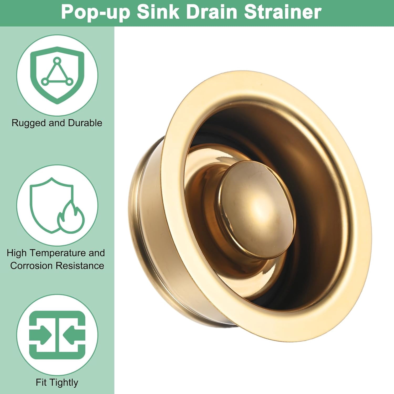 2-Pack Garbage Disposal Sink Flange - Kitchen Sink Replacement Parts, Universal Fit for 3-1/2 Inch Standard Drain Hole, Solid Metal with PVD Gold Finish, Includes Rubber Stoppers  P