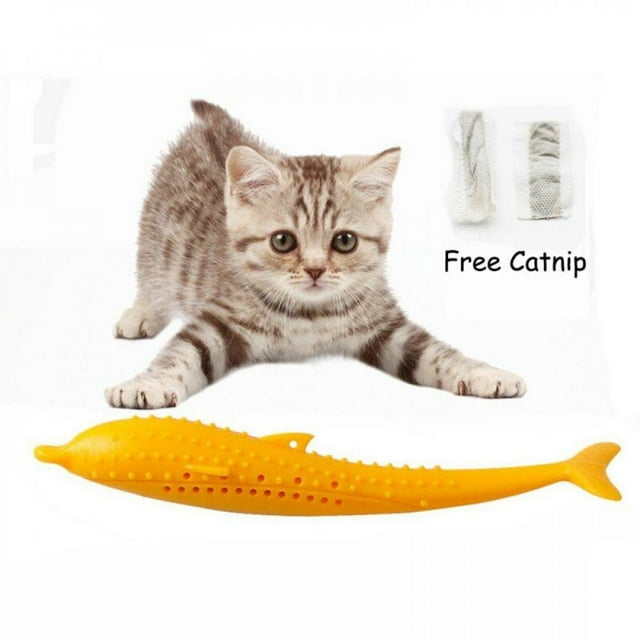 Cat Fish Shape Toothbrush Toy With Catnip Pet Eco-Friendly Silicone Molar Stick Teeth Cleaning Toy For Cats