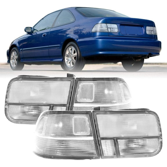 1996-2000 Honda Civic 2D Coupe EK JDM All Clear 4pcs Rear Tail Light - Unique Style Racing