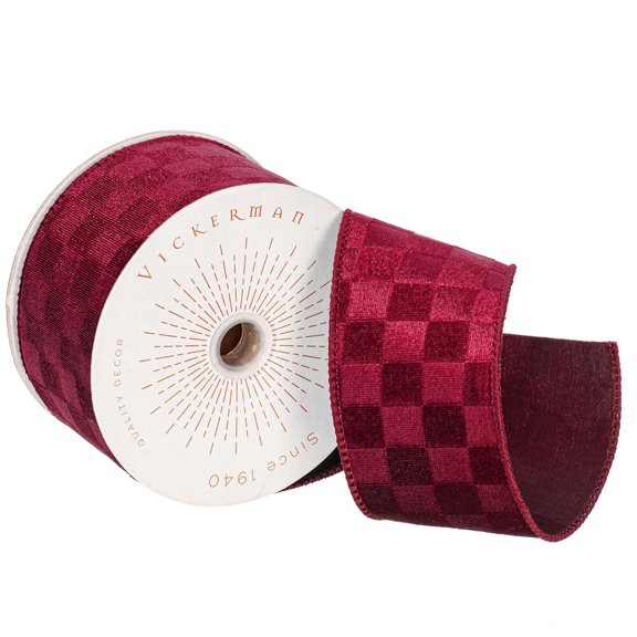 2.5"x10yd Burgundy Velvet Checkered