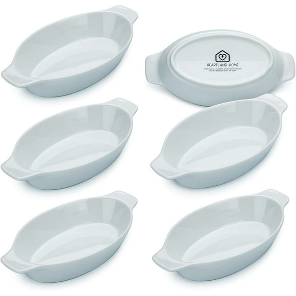 Heartland Home Porcelain Mini Casserole Dish Oval (6pc Set). Cauliflower Au Gratin Baking Dish, Banana Split Bowls, Single Serving, Small Individual