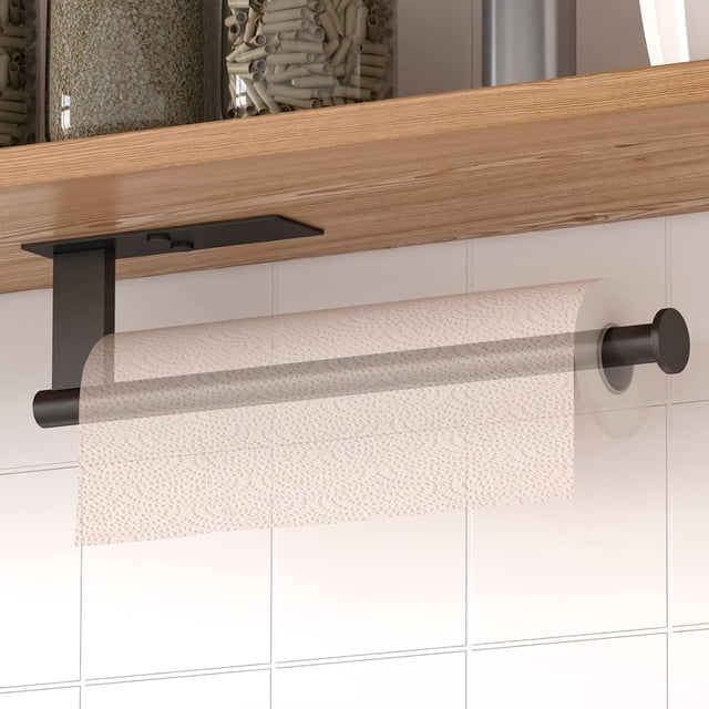 Portarrollos de papel higiénico de acero inoxidable negro para pared, diseño adhesivo, elegante accesorio esencial para la cocina