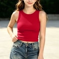 thumbnail image 7 of Fengqque Girls Tank Tops Athletic Sleeveless Crew Neck Ribbed Casual Solid Color Workout Crop Tops 9-14 Years Red 9-10 Years, 7 of 7