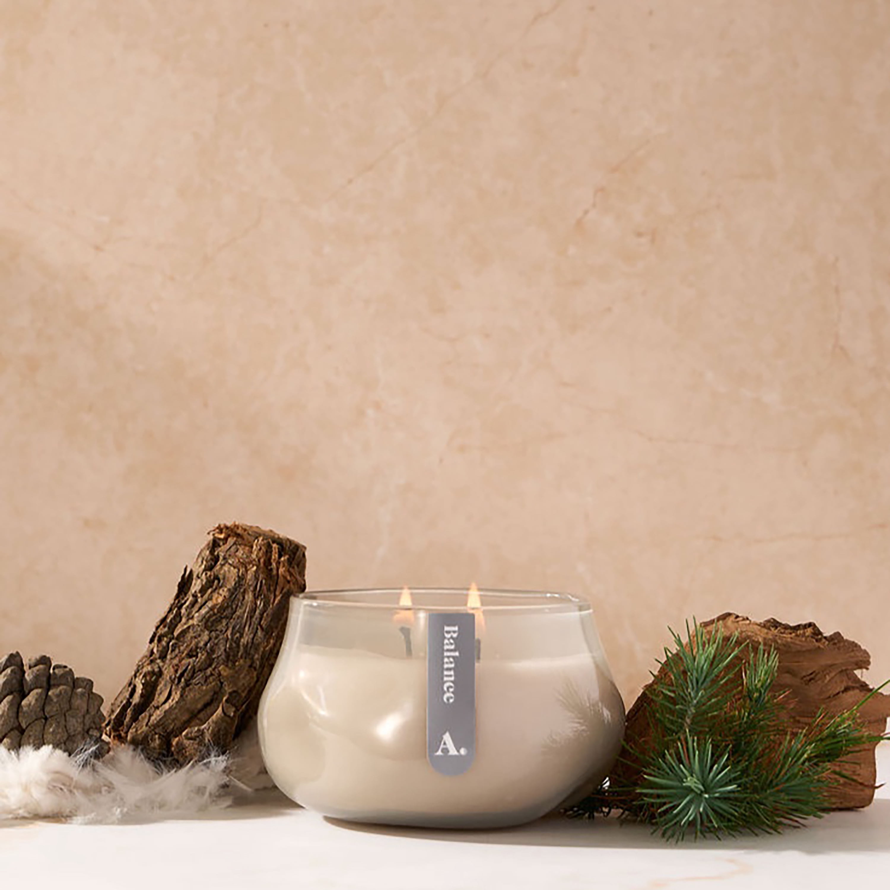 Allswell Balance (Balsam + Mahogany + Musk) Scented 1-Wick Organic Blown Jar Spa Candle 8oz.