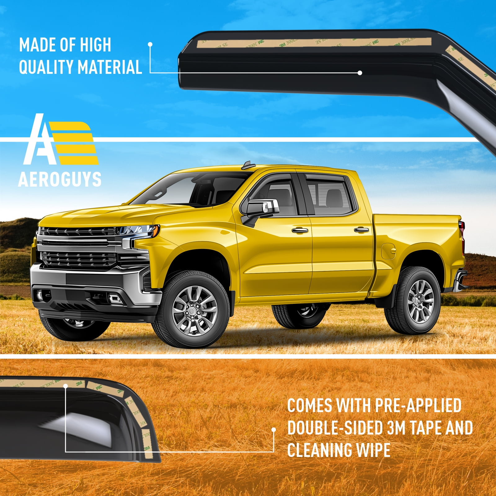 AEROGUYS In-Channel Window Deflectors Extra Durable Window Visors Rain Guards Fit for Chevrolet (Chevy) Silverado 1500 2019-2026 Crew Cab, Sun Visors, Wind Vent Visors, Truck Accessories-4pcs. AG0022