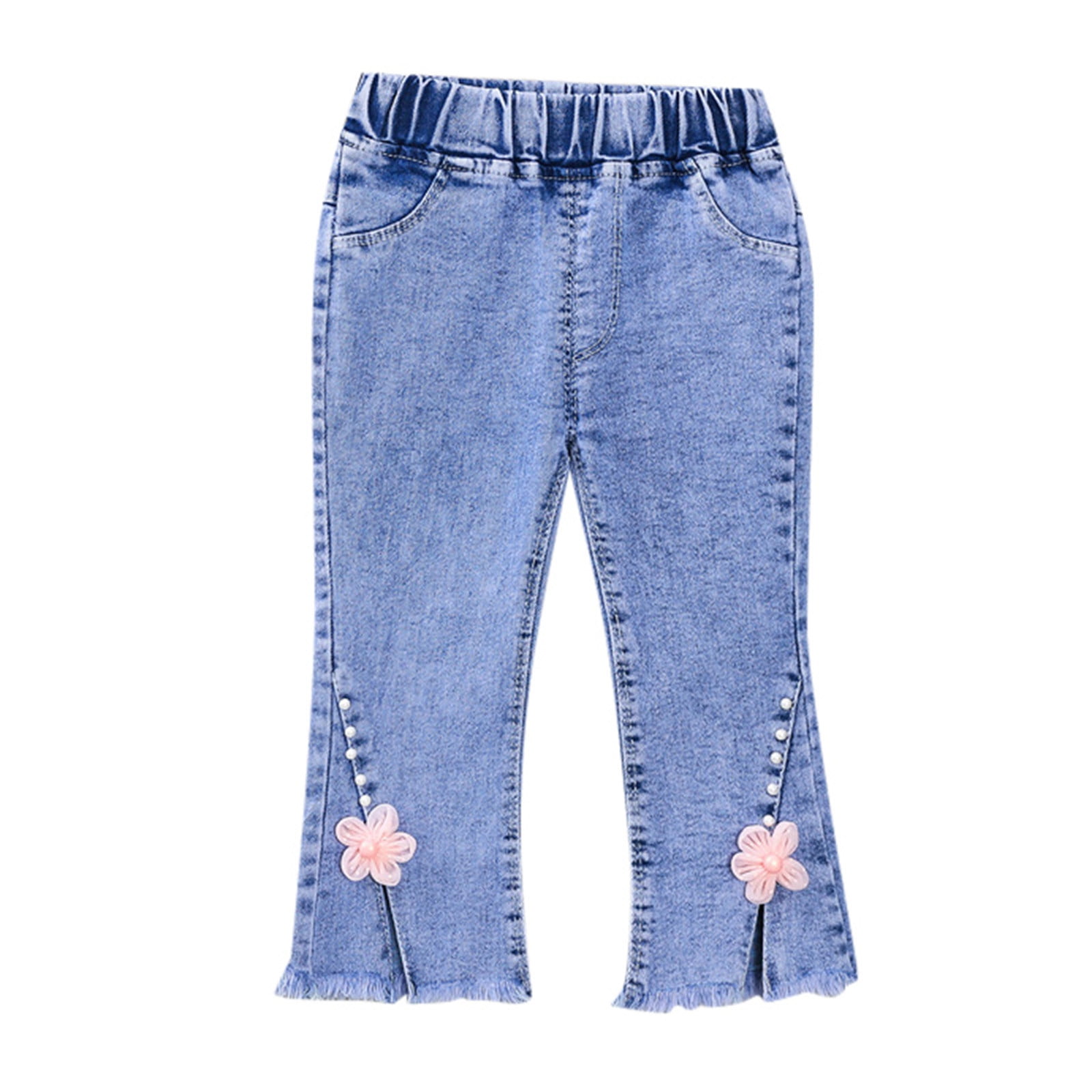BOBOGOJP Girls Jeans Elastic Band Inside Ripped Denim Pants Hot Pink 18 24 Months