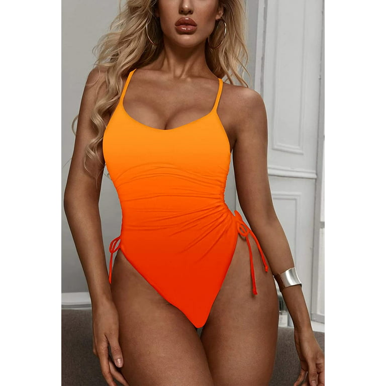 Viottiset Women's Cut Out Drawstring One Piece Swimsuit Cheeky High Cut  Bathing Suit