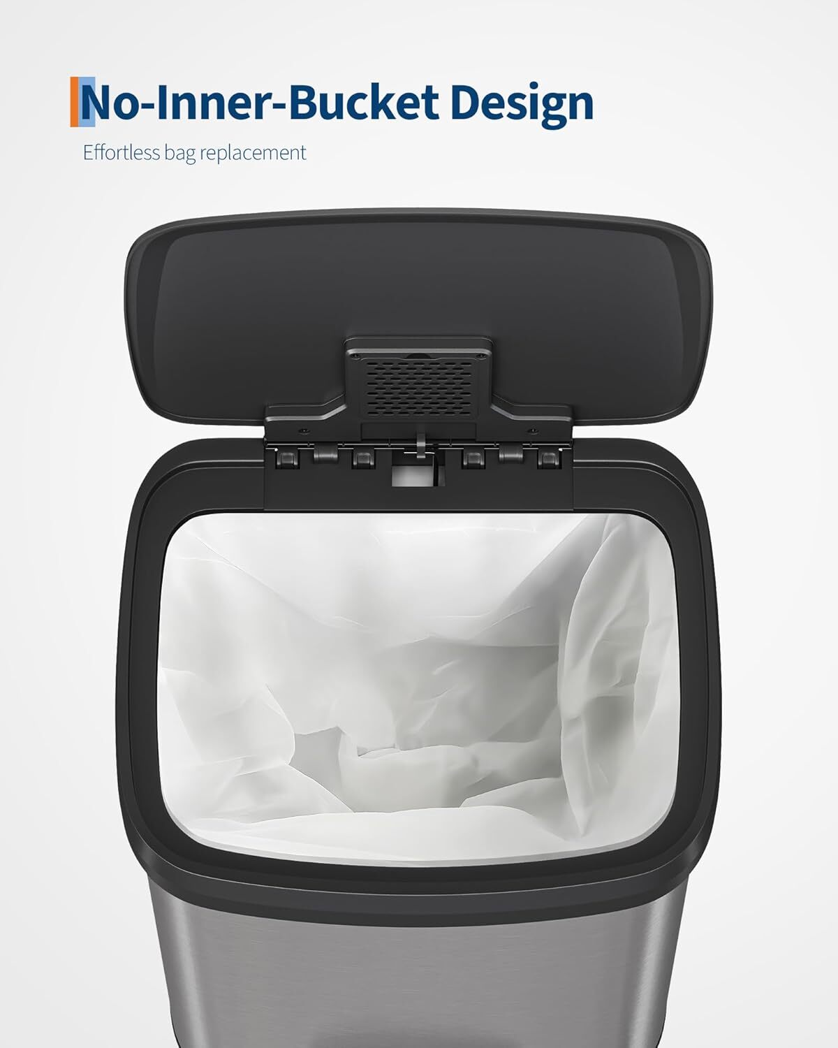 EuKer Large Garbage Can, 13.2 Gallon Garbage Pail with Soft-Close Lid and Rear Handle for Kitchen, Office, Silver